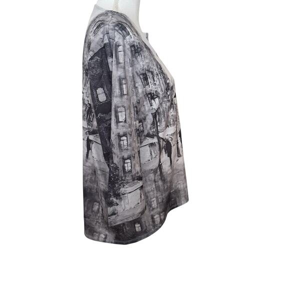 Weekend By Chicos Gray Tone Paris Quarter Sleeve Bling Hi Low Blouse Plus Size 3 - Picture 3 of 9